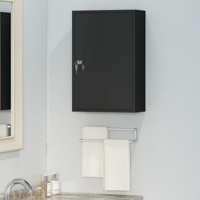 Alt view image 6 of 7 - Steel Wall Mount Medicine Cabinet 3 Tier Emergency Box for Kitchen, Lockable with Keys, Black, Metal