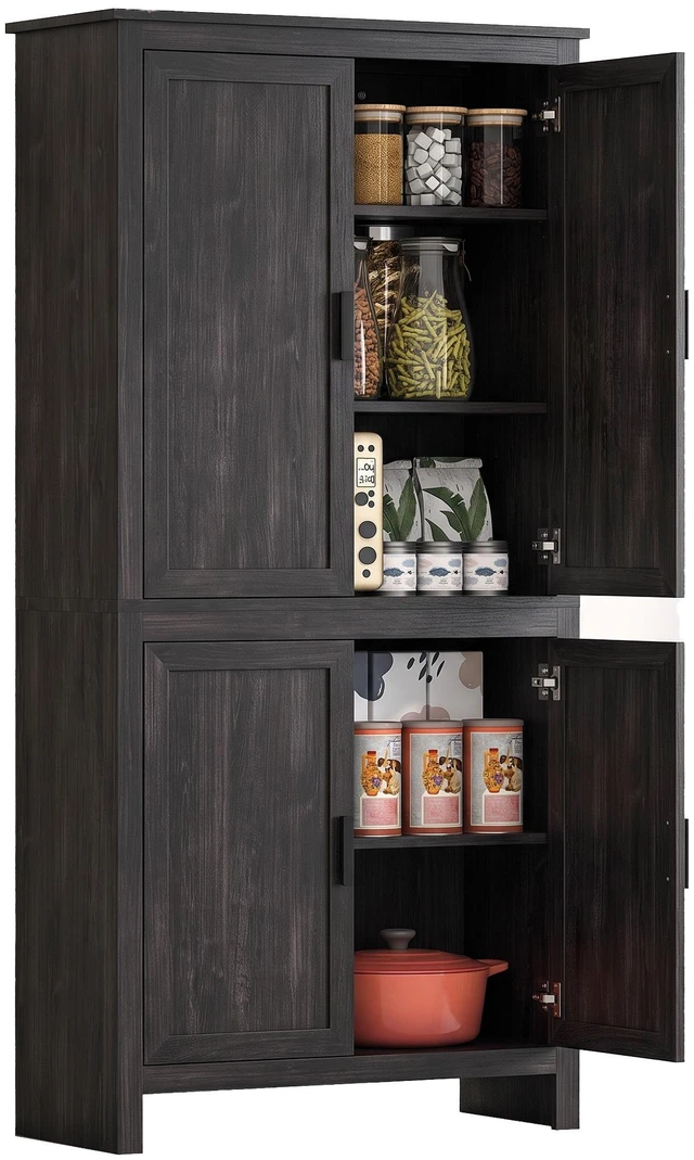 Main image of 64 Inch Kitchen Pantry Cabinet, Freestanding Storage Cabinet with 4 Doors and Adjustable Shelves for Dining, Gray