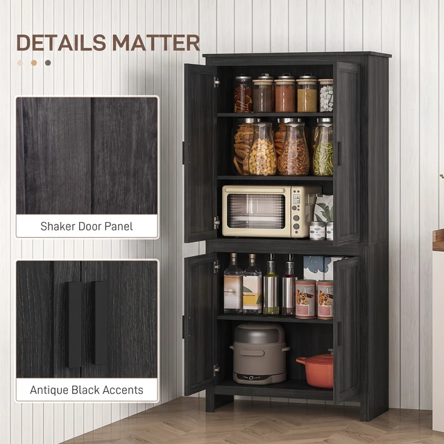 Alt view image 3 of 7 - 64 Inch Kitchen Pantry Cabinet, Freestanding Storage Cabinet with 4 Doors and Adjustable Shelves for Dining, Gray