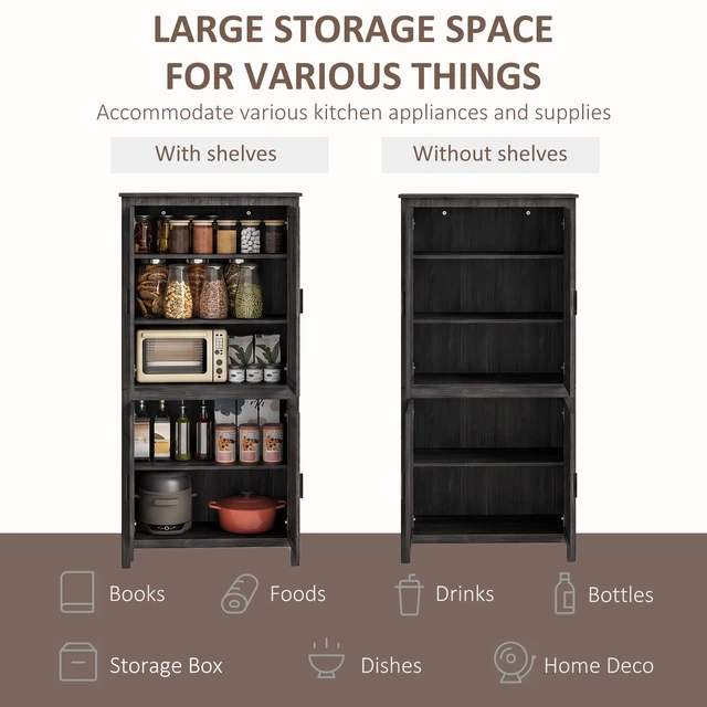 Alt view image 6 of 7 - 64 Inch Kitchen Pantry Cabinet, Freestanding Storage Cabinet with 4 Doors and Adjustable Shelves for Dining, Gray