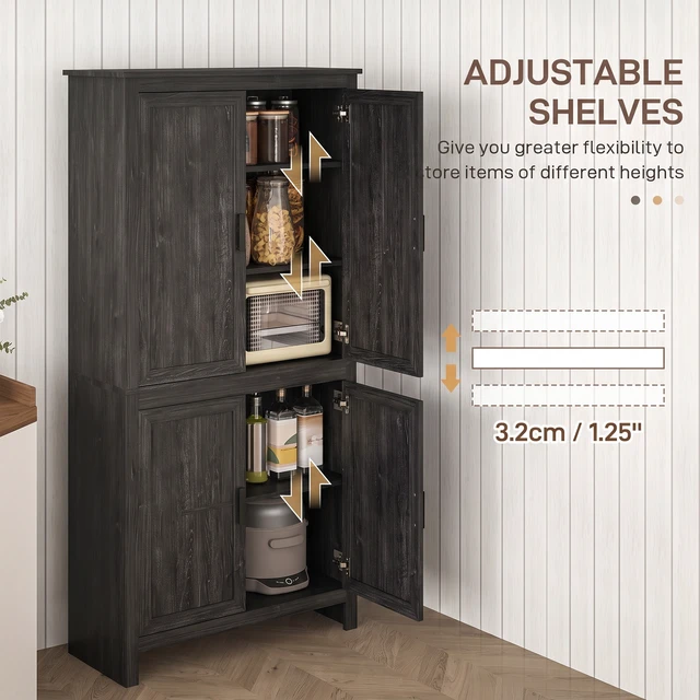 Alt view image 5 of 7 - 64 Inch Kitchen Pantry Cabinet, Freestanding Storage Cabinet with 4 Doors and Adjustable Shelves for Dining, Gray