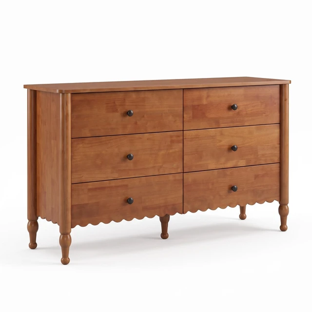 Alt view image 7 of 7 - 55 Inch Drawer Dresser, Living and Wooden Double Chest 6 Drawers Solid Wood Legs Lacquered Sideboard Buffet Cabinet