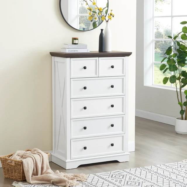 Alt view image 4 of 7 - 6 Drawer Dresser, 6 Drawers Cabinet Tall Chest Closet Organizers Storage Clothes Cabinet 6 Living, White, MDF