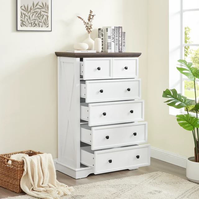 Alt view image 6 of 7 - 6 Drawer Dresser, 6 Drawers Cabinet Tall Chest Closet Organizers Storage Clothes Cabinet 6 Living, White, MDF