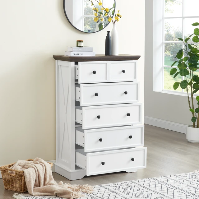 Alt view image 5 of 7 - 6 Drawer Dresser, 6 Drawers Cabinet Tall Chest Closet Organizers Storage Clothes Cabinet 6 Living, White, MDF
