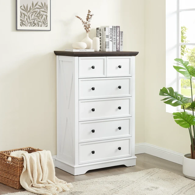 Main image of 6 Drawer Dresser, 6 Drawers Cabinet Tall Chest Closet Organizers Storage Clothes Cabinet 6 Living, White, MDF