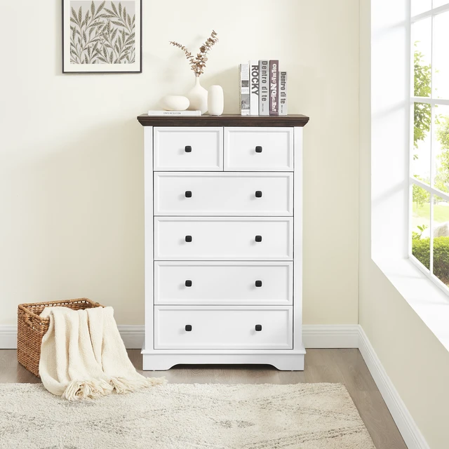 Alt view image 2 of 7 - 6 Drawer Dresser, 6 Drawers Cabinet Tall Chest Closet Organizers Storage Clothes Cabinet 6 Living, White, MDF