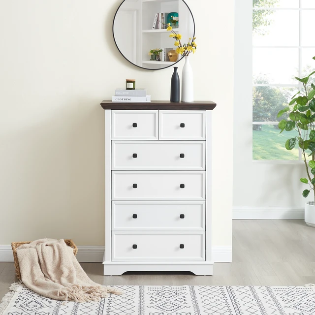 Alt view image 3 of 7 - 6 Drawer Dresser, 6 Drawers Cabinet Tall Chest Closet Organizers Storage Clothes Cabinet 6 Living, White, MDF