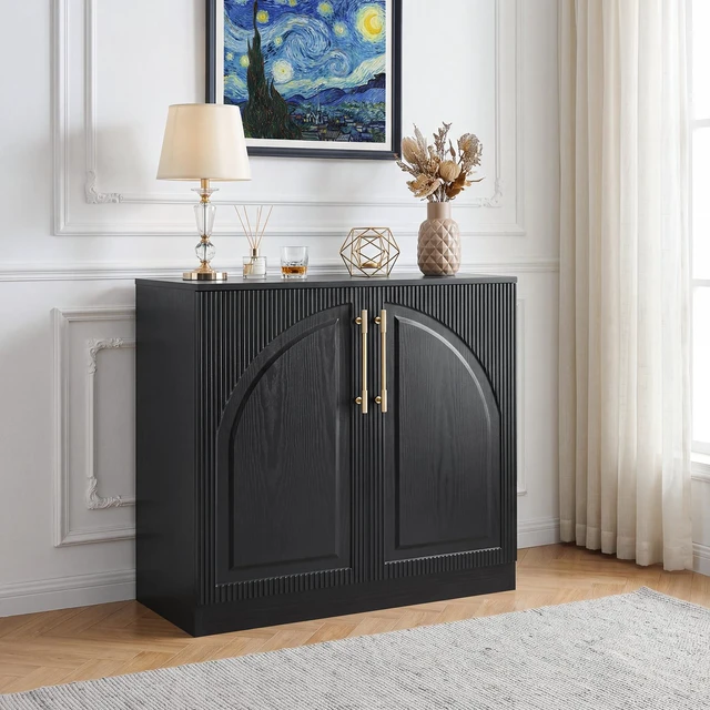 Main image of 31.5 Inch Buffet Cabinet with Storage, Fluted Coffee Bar Cabinet Arc Sideboard Credenza Console Table for Dining