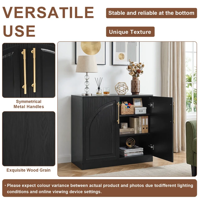 Alt view image 6 of 7 - 31.5 Inch Buffet Cabinet with Storage, Fluted Coffee Bar Cabinet Arc Sideboard Credenza Console Table for Dining