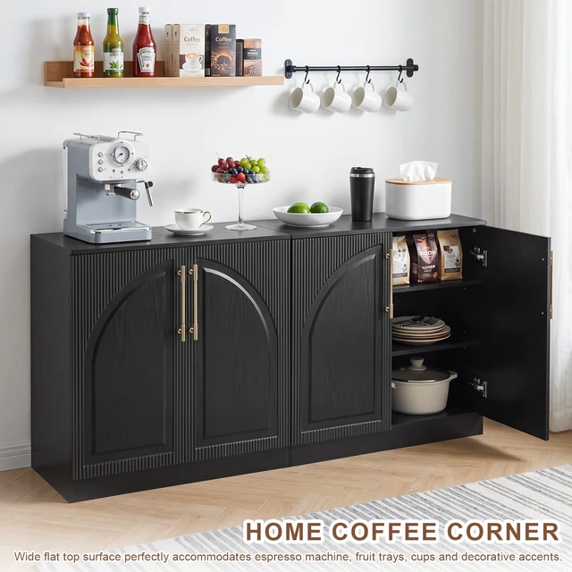 Alt view image 5 of 7 - 31.5 Inch Buffet Cabinet with Storage, Fluted Coffee Bar Cabinet Arc Sideboard Credenza Console Table for Dining