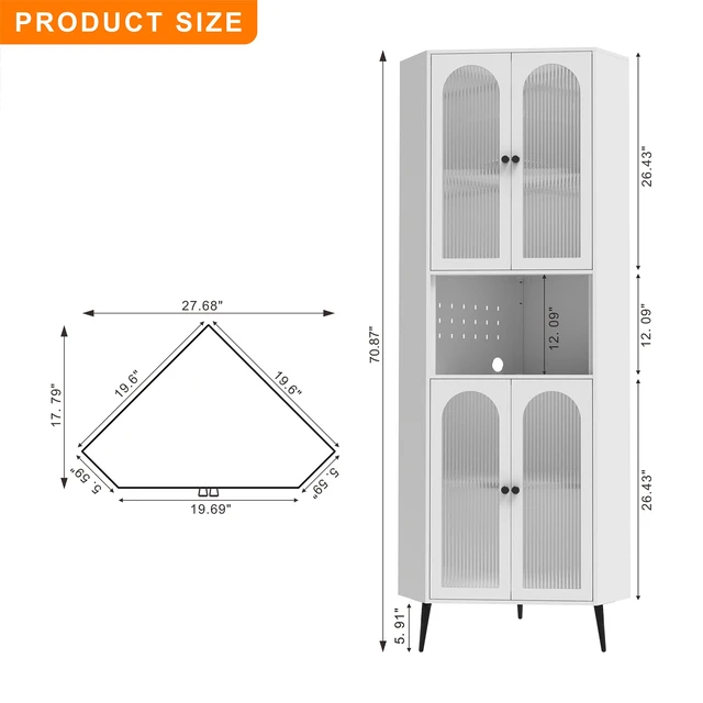 Alt view image 2 of 7 - 70.87 Inch Corner Cabinet, Metal Storage Cabinet with Doors and Adjustable Shelves Corner Organizer Space Saving