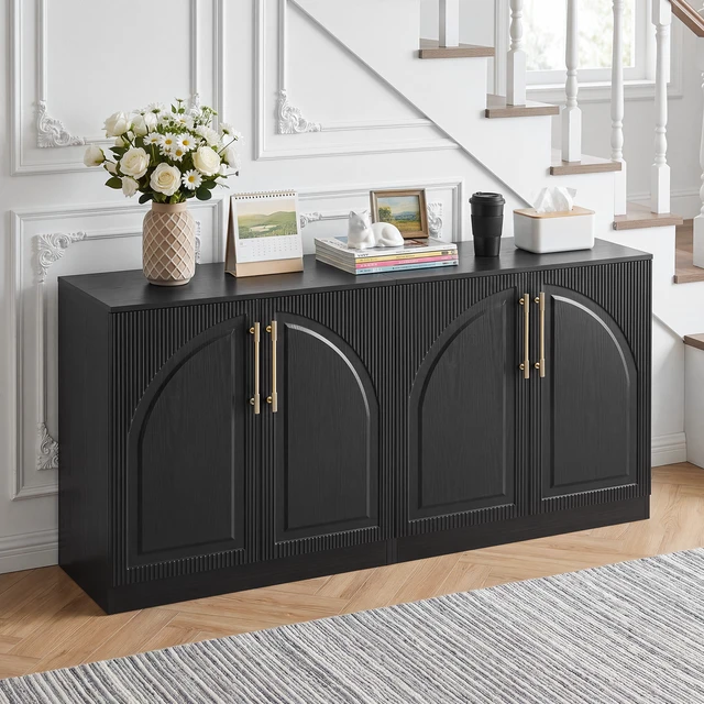 Alt view image 7 of 7 - 31.5 Inch Buffet Cabinet with Storage, Fluted Coffee Bar Cabinet Arc Sideboard Credenza Console Table for Dining
