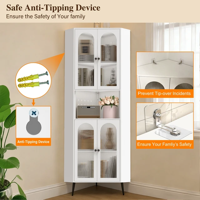 Alt view image 3 of 7 - 70.87 Inch Corner Cabinet, Metal Storage Cabinet with Doors and Adjustable Shelves Corner Organizer Space Saving