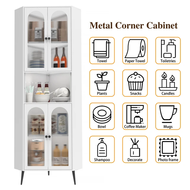Alt view image 5 of 7 - 70.87 Inch Corner Cabinet, Metal Storage Cabinet with Doors and Adjustable Shelves Corner Organizer Space Saving
