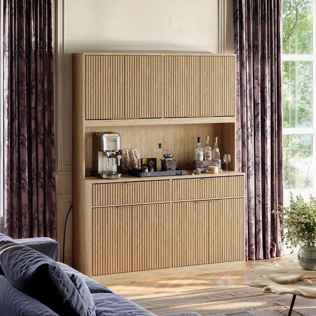 Main image of 71 Inch Tall Kitchen Pantry Cabinet with Power Outlet, Hollow Open Countertop Functional Storage Hutch Cabinet