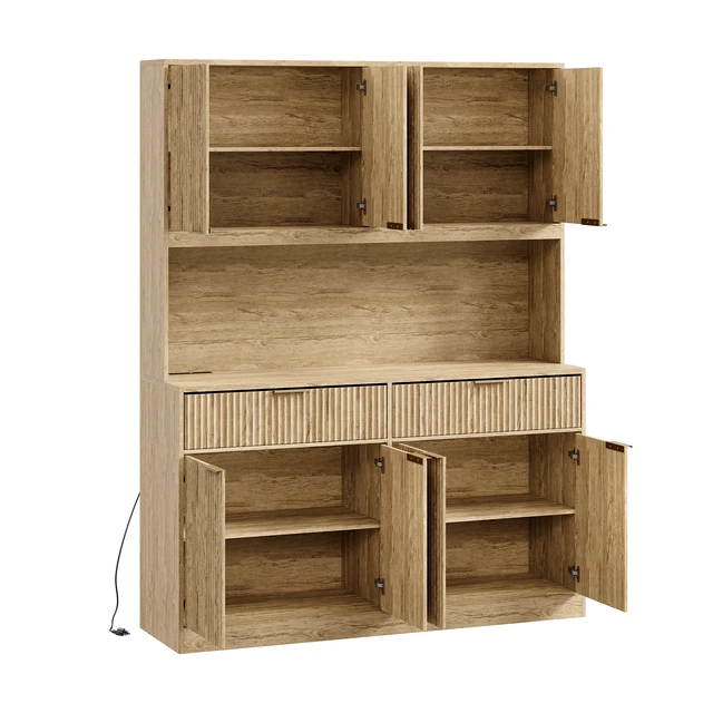 Alt view image 4 of 7 - 71 Inch Tall Kitchen Pantry Cabinet with Power Outlet, Hollow Open Countertop Functional Storage Hutch Cabinet