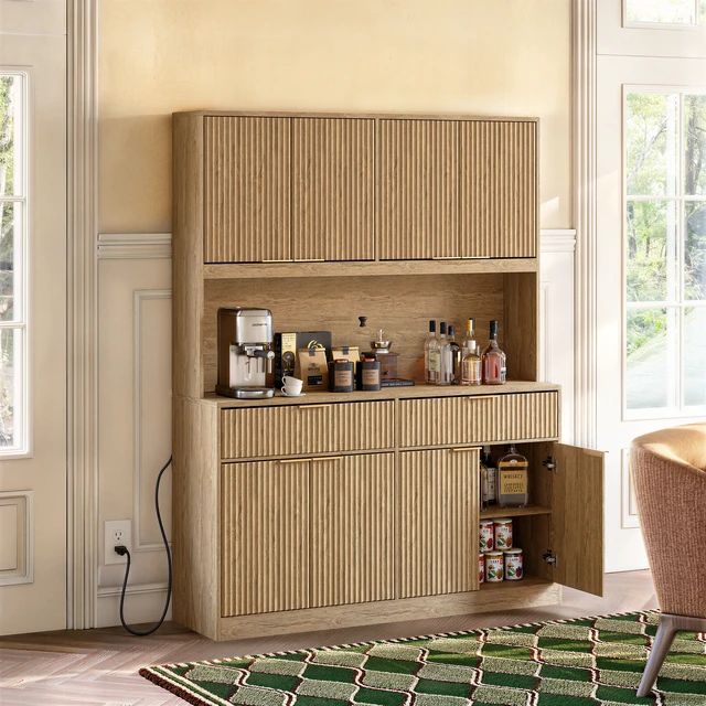 Alt view image 6 of 7 - 71 Inch Tall Kitchen Pantry Cabinet with Power Outlet, Hollow Open Countertop Functional Storage Hutch Cabinet