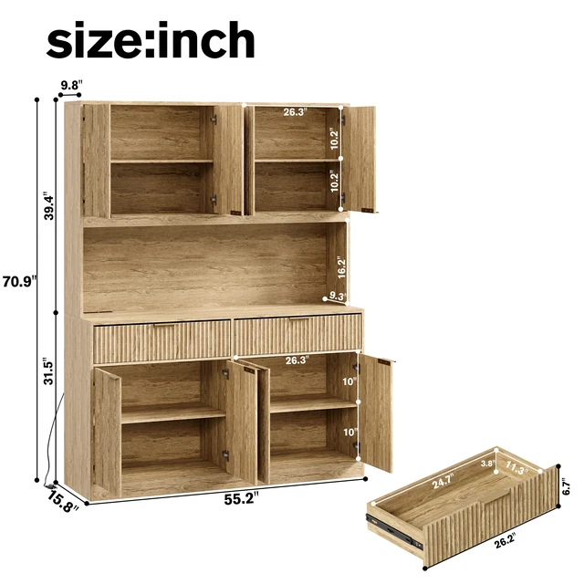Alt view image 5 of 7 - 71 Inch Tall Kitchen Pantry Cabinet with Power Outlet, Hollow Open Countertop Functional Storage Hutch Cabinet