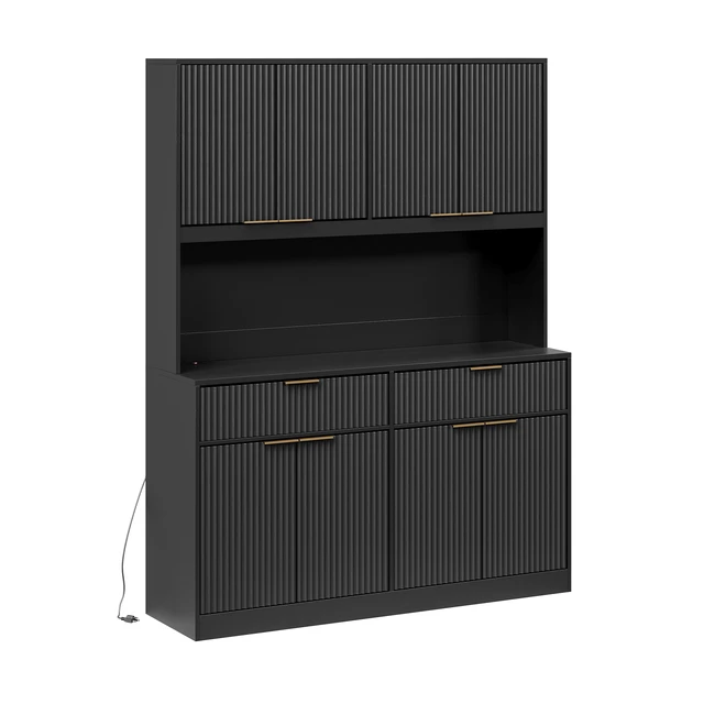 Alt view image 3 of 7 - 71 Inch Tall Kitchen Pantry Cabinet with Power Outlet, Hollow Open Countertop Functional Storage Hutch Cabinet