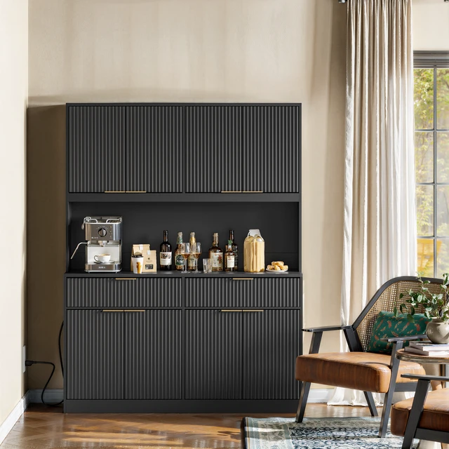 Alt view image 6 of 7 - 71 Inch Tall Kitchen Pantry Cabinet with Power Outlet, Hollow Open Countertop Functional Storage Hutch Cabinet