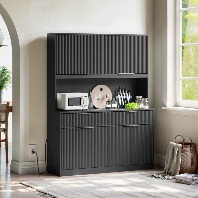 Main image of 71 Inch Tall Kitchen Pantry Cabinet with Power Outlet, Hollow Open Countertop Functional Storage Hutch Cabinet