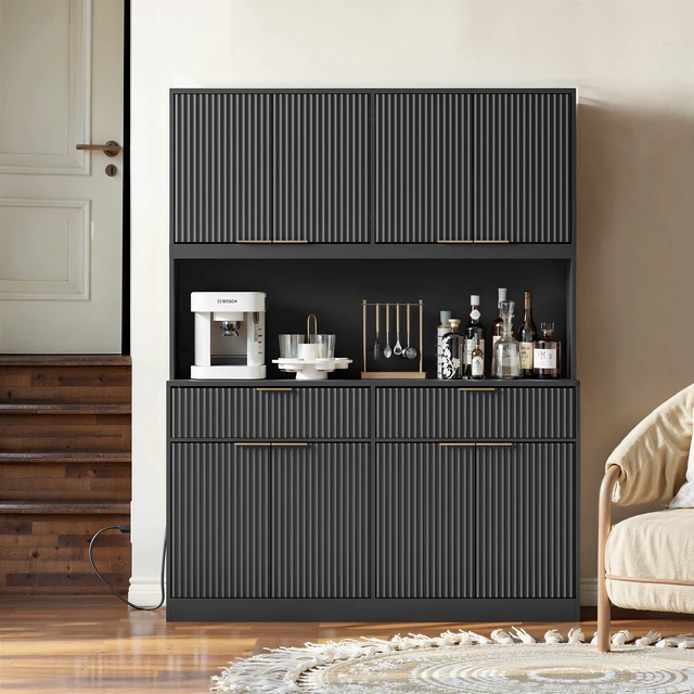 Alt view image 7 of 7 - 71 Inch Tall Kitchen Pantry Cabinet with Power Outlet, Hollow Open Countertop Functional Storage Hutch Cabinet