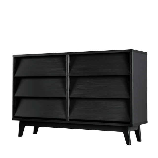 Alt view image 7 of 7 - 6 Drawer Double Dresser Features and Bevel Design, Black, MDF, Cabinets