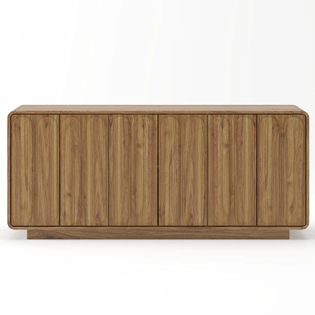 Alt view image 6 of 7 - Door Sideboard Cabinet, Curved Textured Cabinet Doors Wooden Storage Buffet Credenza with Adjustable Shelves Large