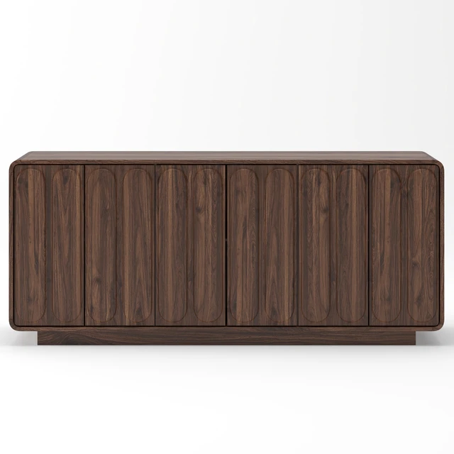 Alt view image 7 of 7 - Door Sideboard Cabinet, Curved Textured Cabinet Doors Wooden Storage Buffet Credenza with Adjustable Shelves Large