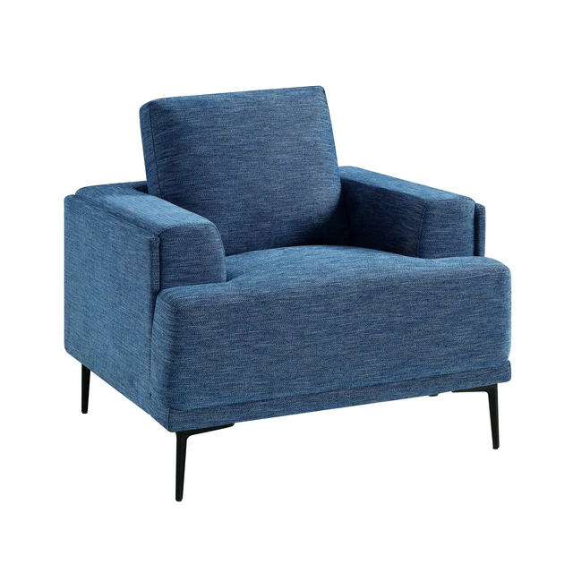 Alt view image 3 of 6 - Accent Chair Chenille Fabric Upholstered Comfort Armchair Solid Living Furniture 1 pc, Blue, Plywood and Solid Wood