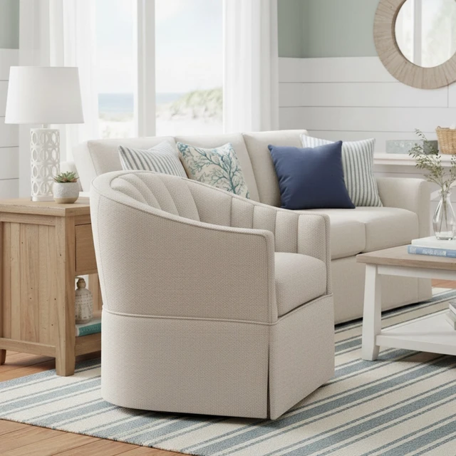 Main image of Skirted Swivel Accent Chair, Ivory, Polyester, Chairs Accent Seating