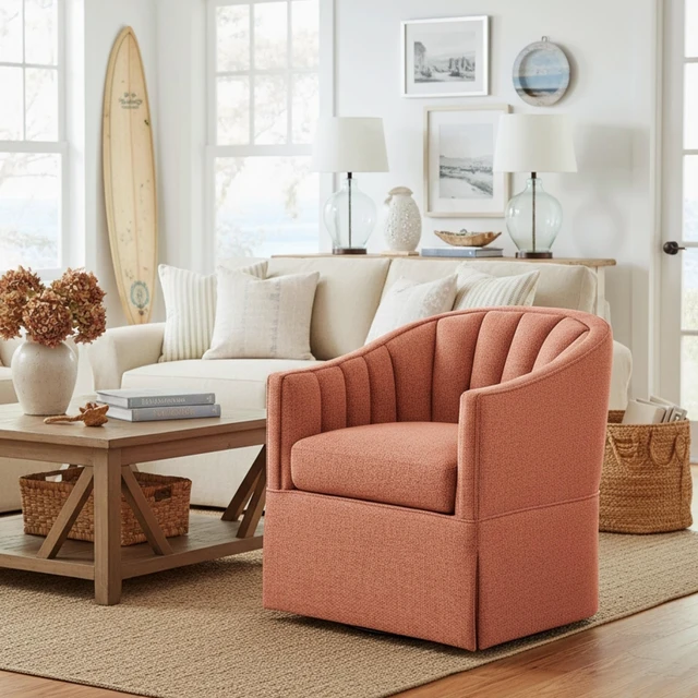 Main image of Skirted Swivel Accent Chair, Coral, Polyester, Chairs Accent Seating
