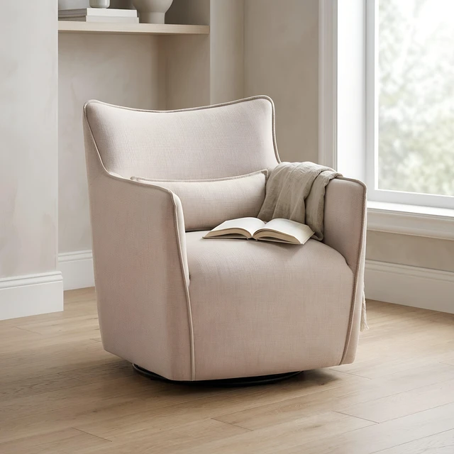 Main image of Swivel Accent Chair with Matching Lumbar Pillow 360° Swivel Base Sand, Polyester, Chairs Accent Seating