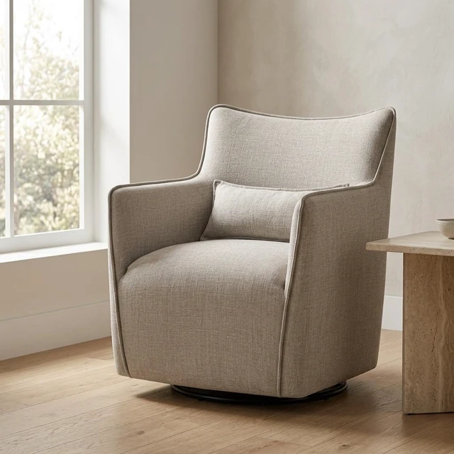 Main image of Swivel Accent Chair with Matching Lumbar Pillow 360° Swivel Base Sea Oat, Beige Grey, Polyester, Chairs Accent Seating