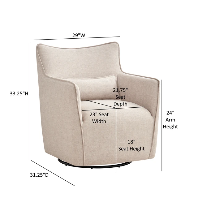 Alt view image 3 of 5 - Swivel Accent Chair with Matching Lumbar Pillow 360° Swivel Base Sand, Polyester, Chairs Accent Seating