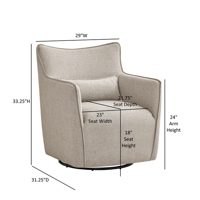 Alt view image 3 of 5 - Swivel Accent Chair with Matching Lumbar Pillow 360° Swivel Base Sea Oat, Beige Grey, Polyester, Chairs Accent Seating