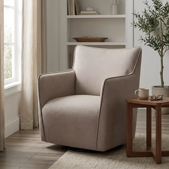 Main image of Swivel Accent Chair with Matching Lumbar Pillow 360° Swivel Base Mushroom, Polyester, Chairs Accent Seating