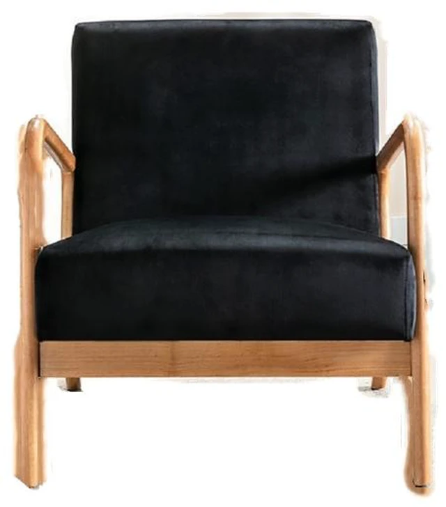 Alt view image 5 of 7 - Mid Century Accent Chairs for Living, Espresso Finish Open Framed Armchair with Cushioning and Velvet Fabric, Black