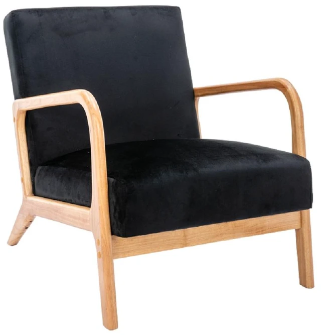 Alt view image 6 of 7 - Mid Century Accent Chairs for Living, Espresso Finish Open Framed Armchair with Cushioning and Velvet Fabric, Black