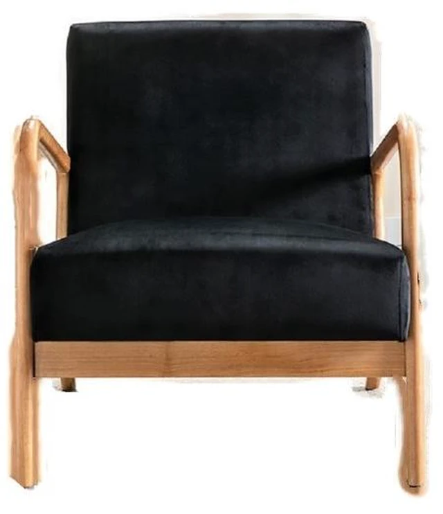 Alt view image 7 of 7 - Mid Century Accent Chairs for Living, Espresso Finish Open Framed Armchair with Cushioning and Velvet Fabric, Black