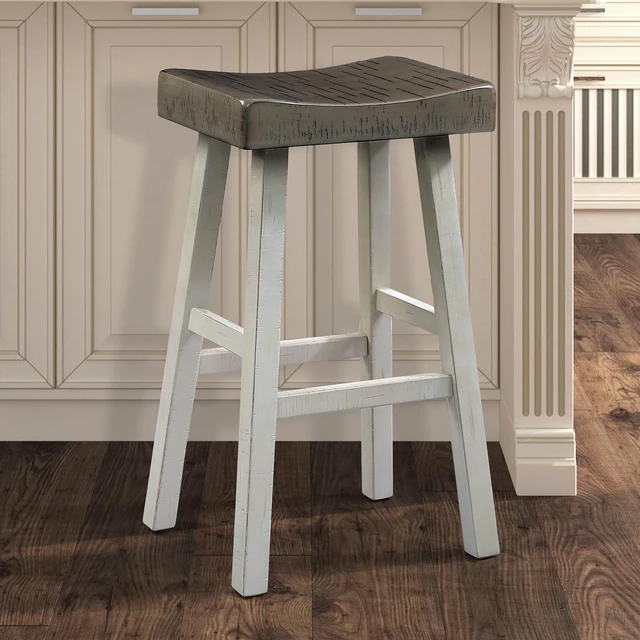 Main image of 2 pc Stool Solid Contour Seat and White Finish Living Furniture, White Gray, Solid Wood, Chairs Accent Seating
