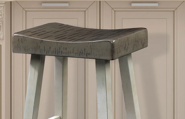 Alt view image 5 of 5 - 2 pc Stool Solid Contour Seat and White Finish Living Furniture, White Gray, Solid Wood, Chairs Accent Seating