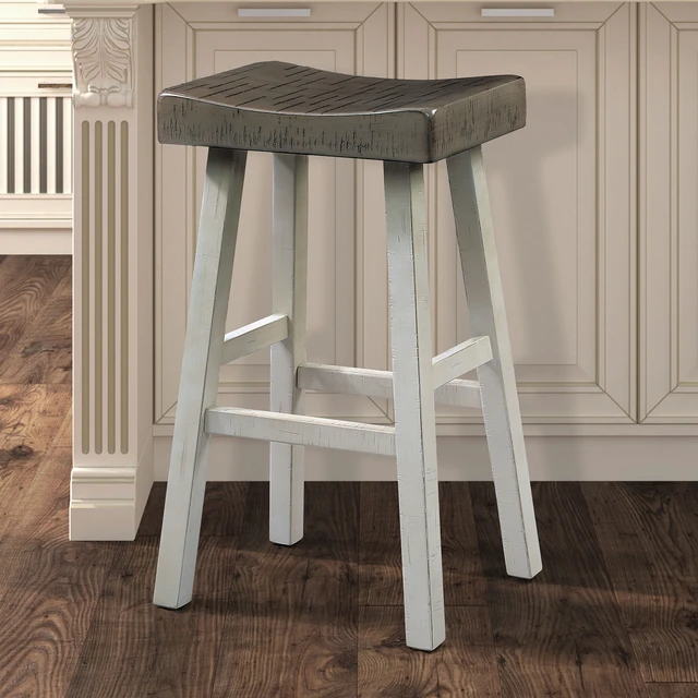 Alt view image 4 of 5 - 2 pc Stool Solid Contour Seat and White Finish Living Furniture, White Gray, Solid Wood, Chairs Accent Seating