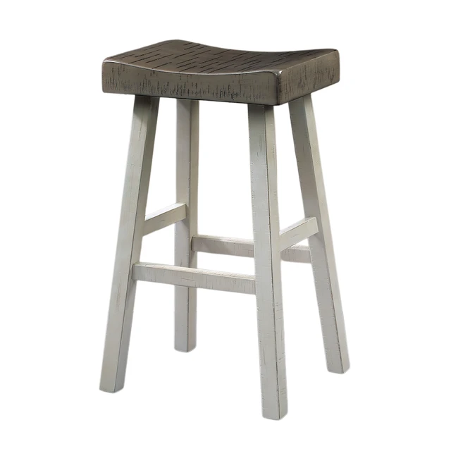 Alt view image 2 of 5 - 2 pc Stool Solid Contour Seat and White Finish Living Furniture, White Gray, Solid Wood, Chairs Accent Seating
