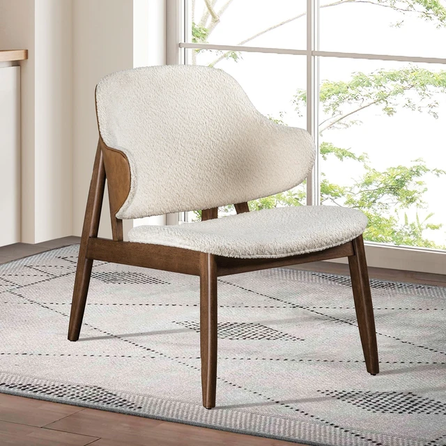 Main image of Mid Century 1 pc Accent Chair Fabric Upholstered Wing Back Chair and Beige Finish Living Furniture, Beige Walnut