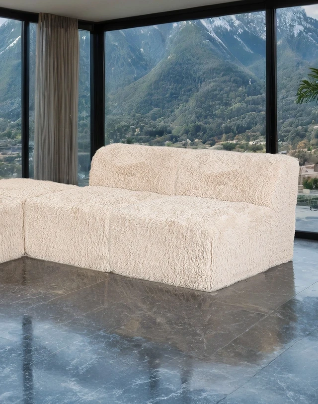 Alt view image 2 of 7 - 1 pc Armless Chair Only High Density Compressed Foam Faux Fur Sand Color Modular Piece Living, Chairs Accent Seating