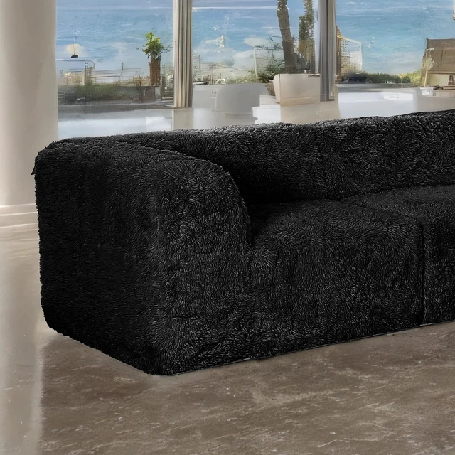 Alt view image 2 of 7 - 1 pc Corner Wedge Only High Density Compressed Foam Faux Fur Color Living, Black, Chairs Accent Seating