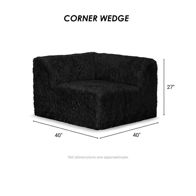 Alt view image 5 of 7 - 1 pc Corner Wedge Only High Density Compressed Foam Faux Fur Color Living, Black, Chairs Accent Seating
