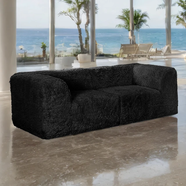 Alt view image 4 of 7 - 1 pc Corner Wedge Only High Density Compressed Foam Faux Fur Color Living, Black, Chairs Accent Seating